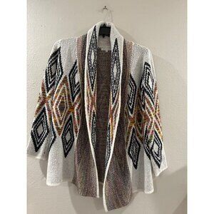 Woven Heart Aztec Cardigan Womens Sweater cotton multicolor siz large open front
